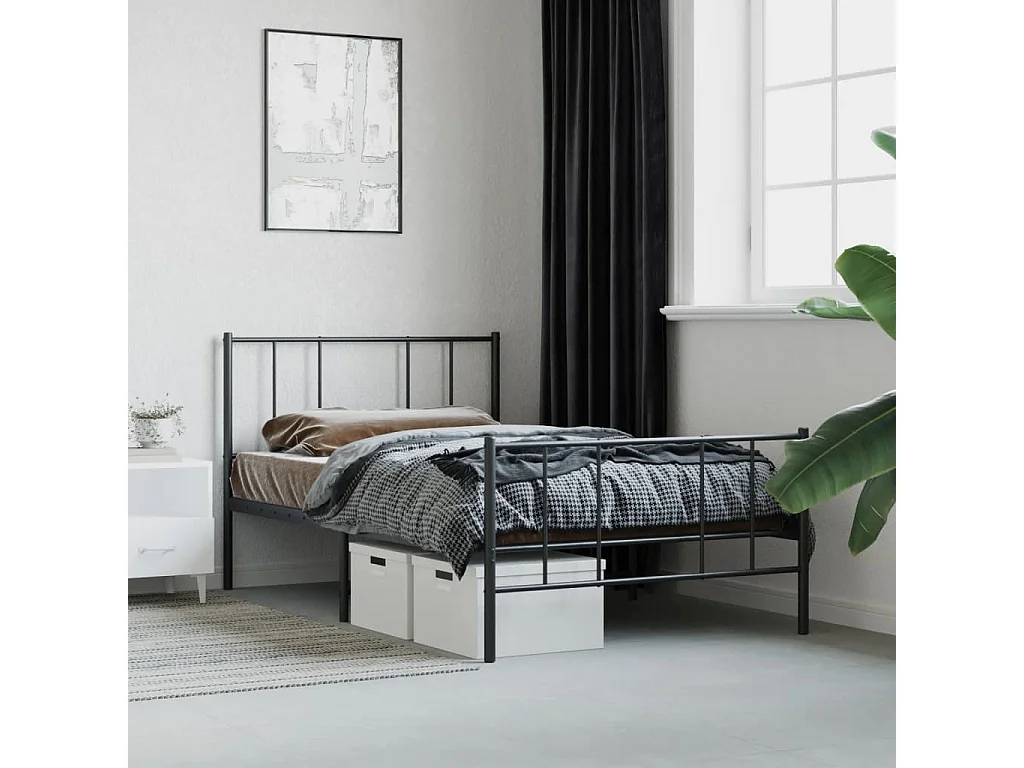 Estructura de cama con cabecero y estribo metal negro 107x203cm