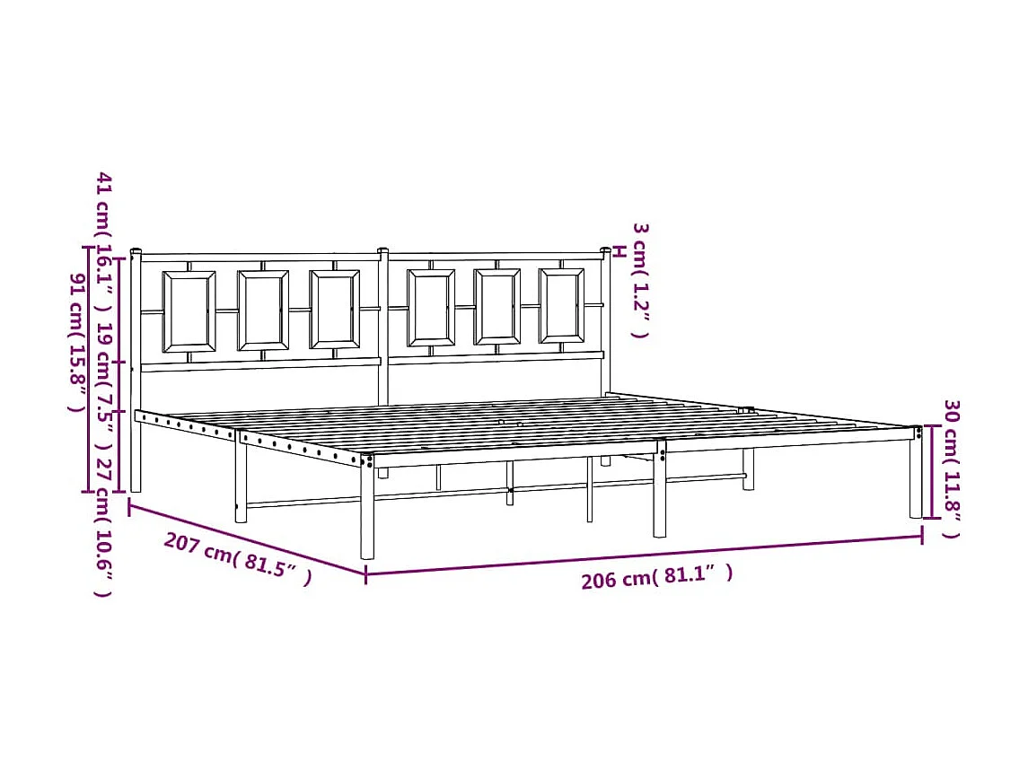 Estrutura de cama com cabeceira 200x200 cm metal preto