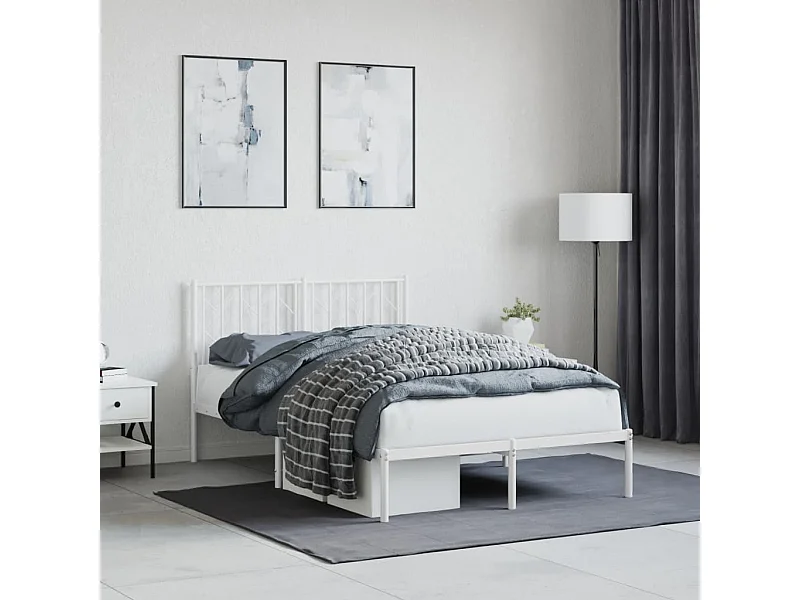 Estructura de cama de metal con cabecero blanca 120x190 cm