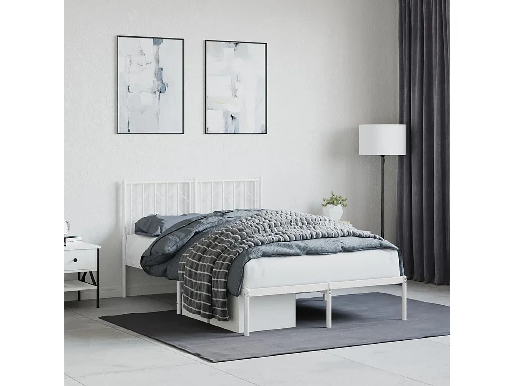 Estructura de cama de metal con cabecero blanca 120x190 cm