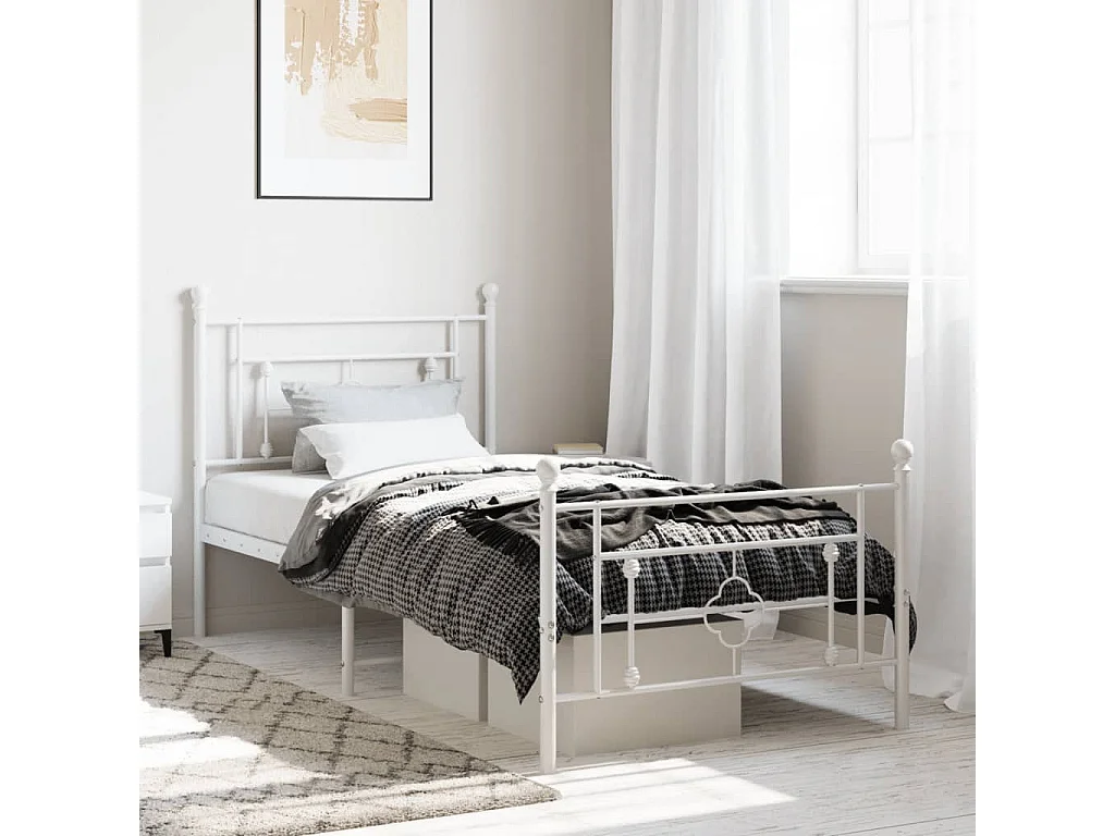 Estructura cama metal con cabecero y pie cama blanca 100x200 cm