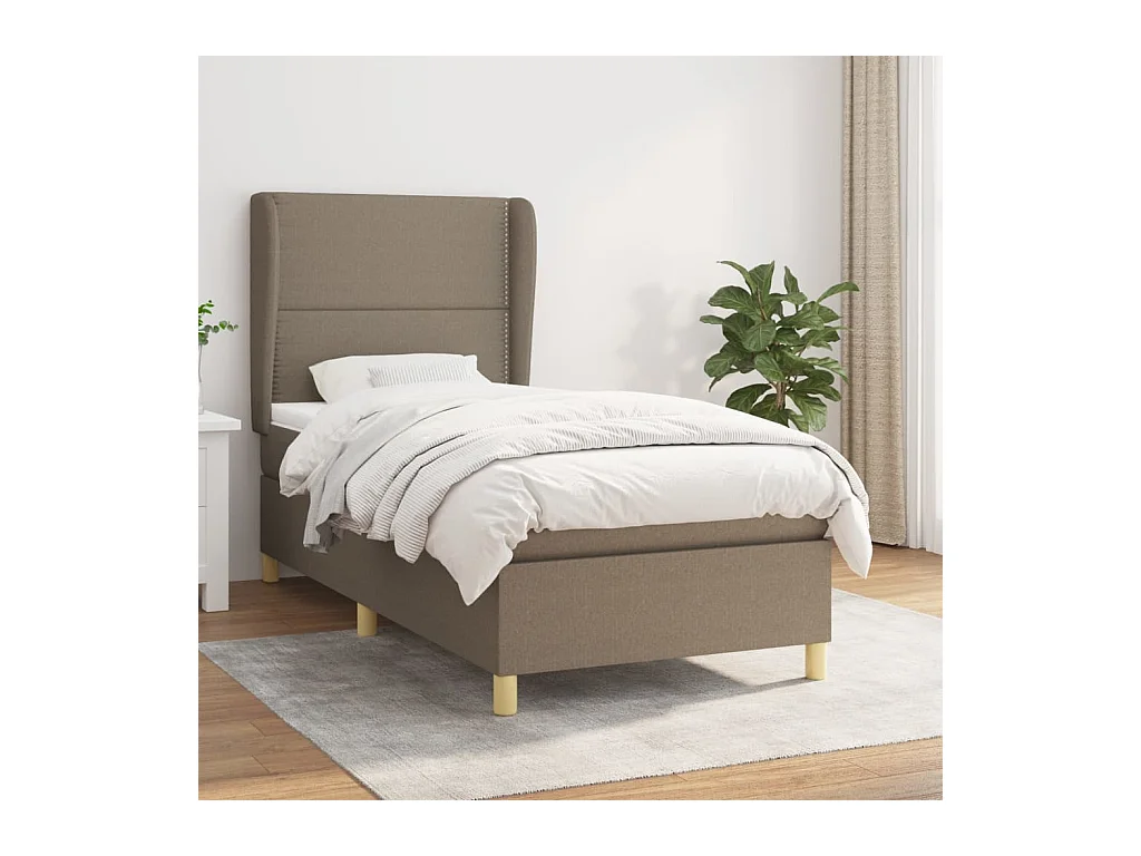 Cama box spring con colchón tela gris taupe 90x190 cm