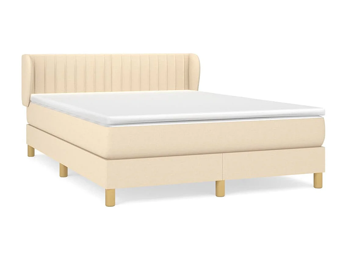 Cama box spring con colchón tela color crema 140x190 cm