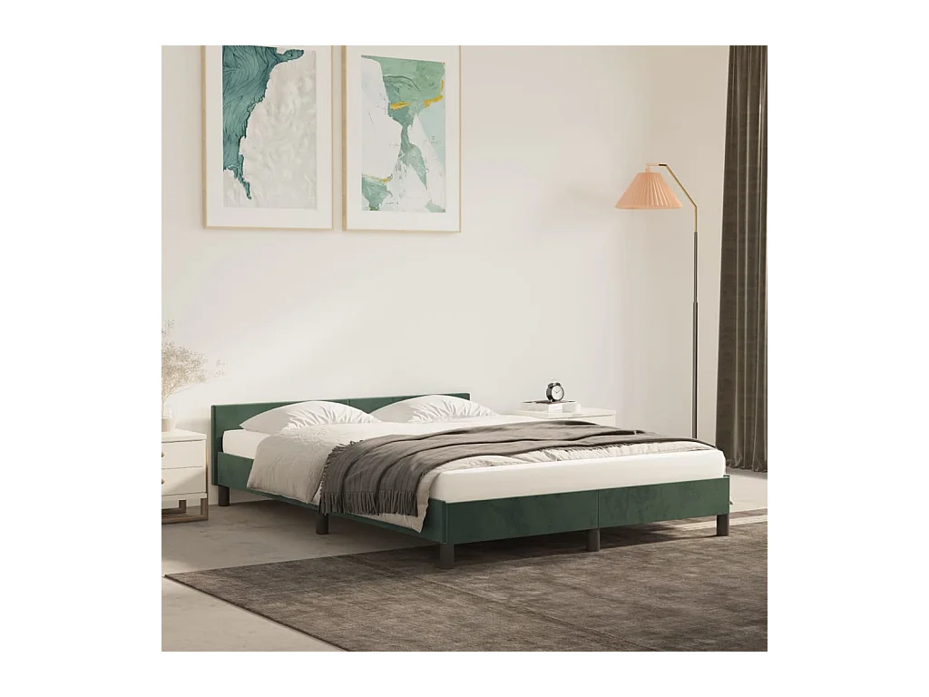 Cadre de lit avec tête de lit Vert foncé 140x190 cm Velours