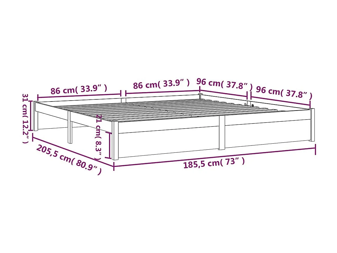 Cadre de lit Blanc Bois massif 180x200 cm Super King