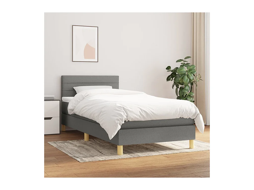 Cama box spring con colchón tela gris oscuro 90x200 cm