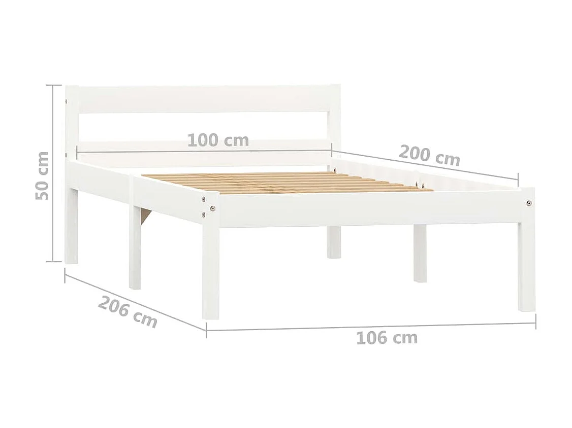 Cadre de lit Blanc Bois de pin massif 100 x 200 cm
