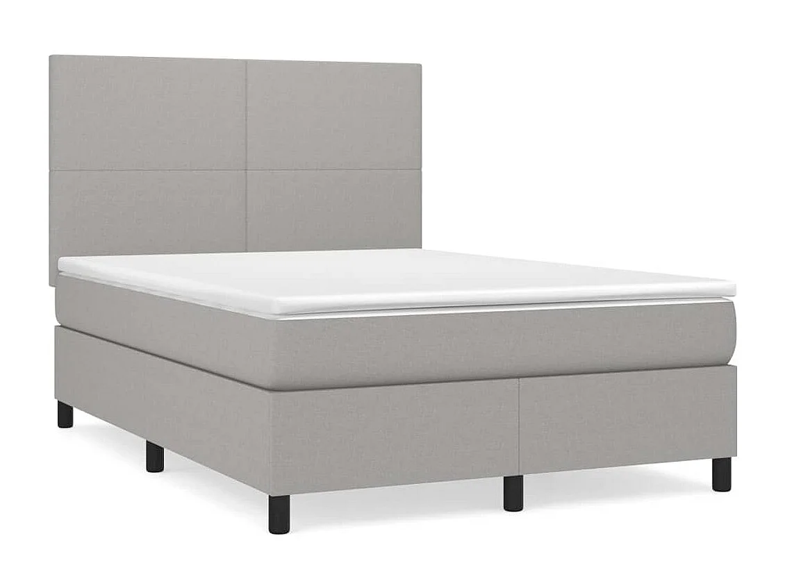 Cama box spring con colchón tela gris claro 140x190 cm