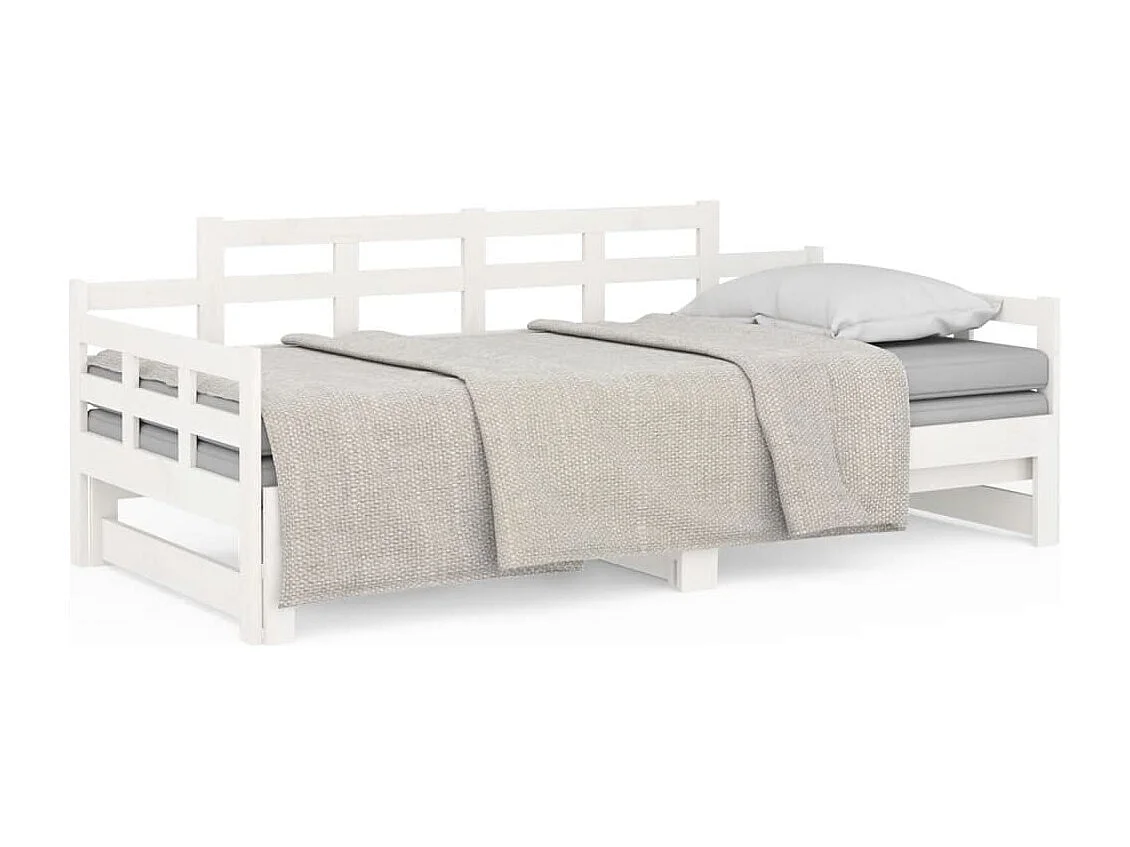 Lit coulissant Blanc Bois de pin solide 2x(90x190) cm