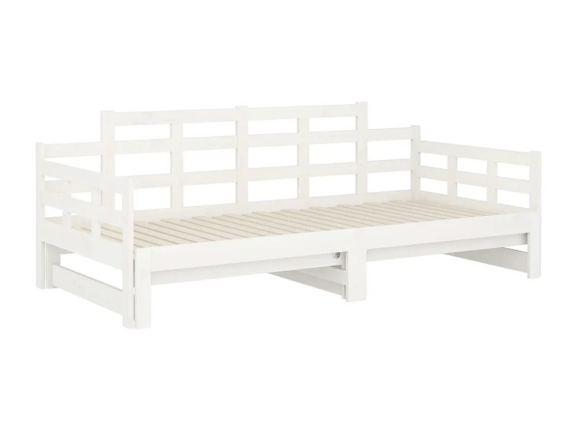 Lit coulissant Blanc Bois de pin solide 2x(90x190) cm