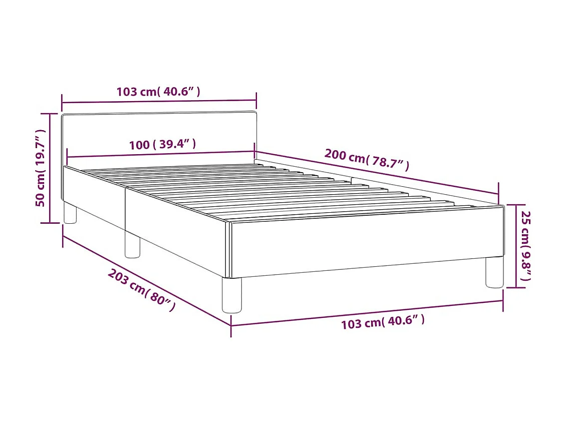 Estrutura de cama c/ cabeceira tecido preto 100x200 cm