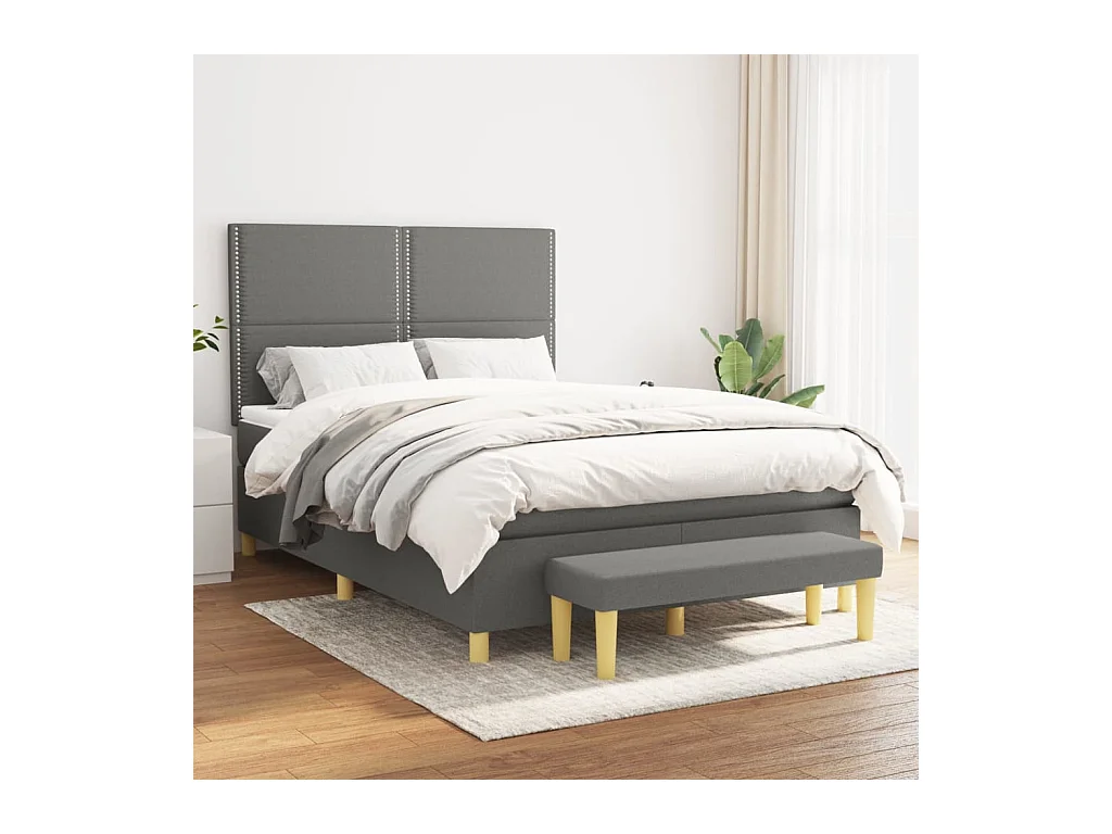 Lit à sommier tapissier avec matelas Gris foncé 140x200cm Tissu