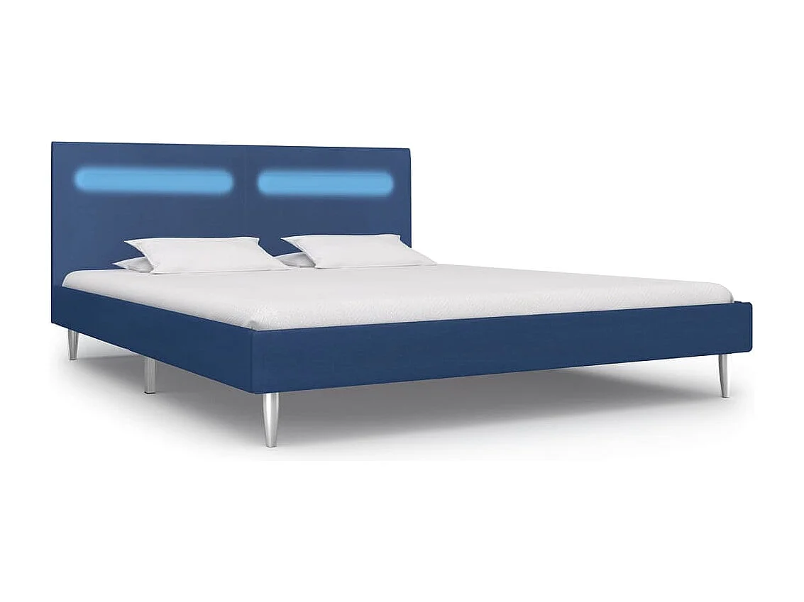 Estructura de cama con LED tela azul 160x200 cm