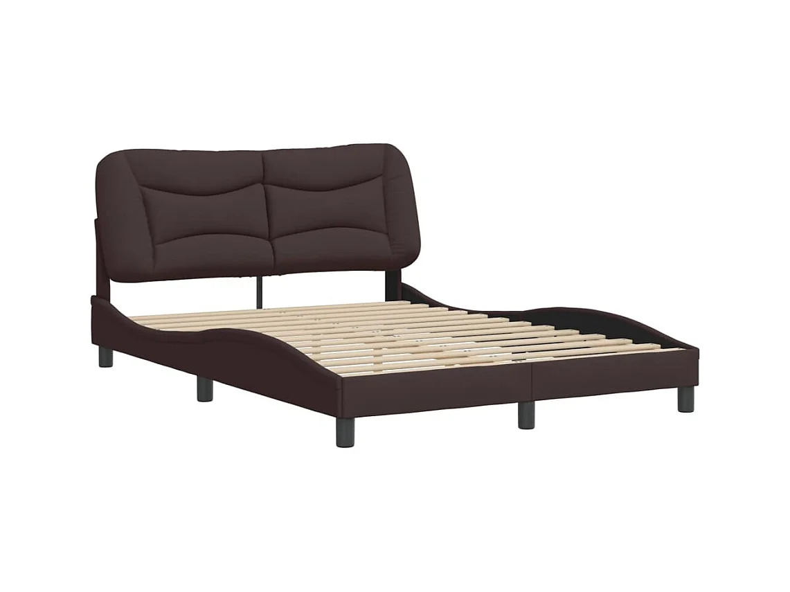 Estrutura de cama c/ cabeceira 140x200cm tecido castanho-escuro