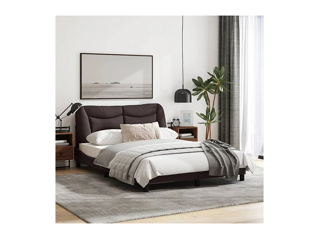 Estrutura de cama c/ cabeceira 140x200cm tecido castanho-escuro