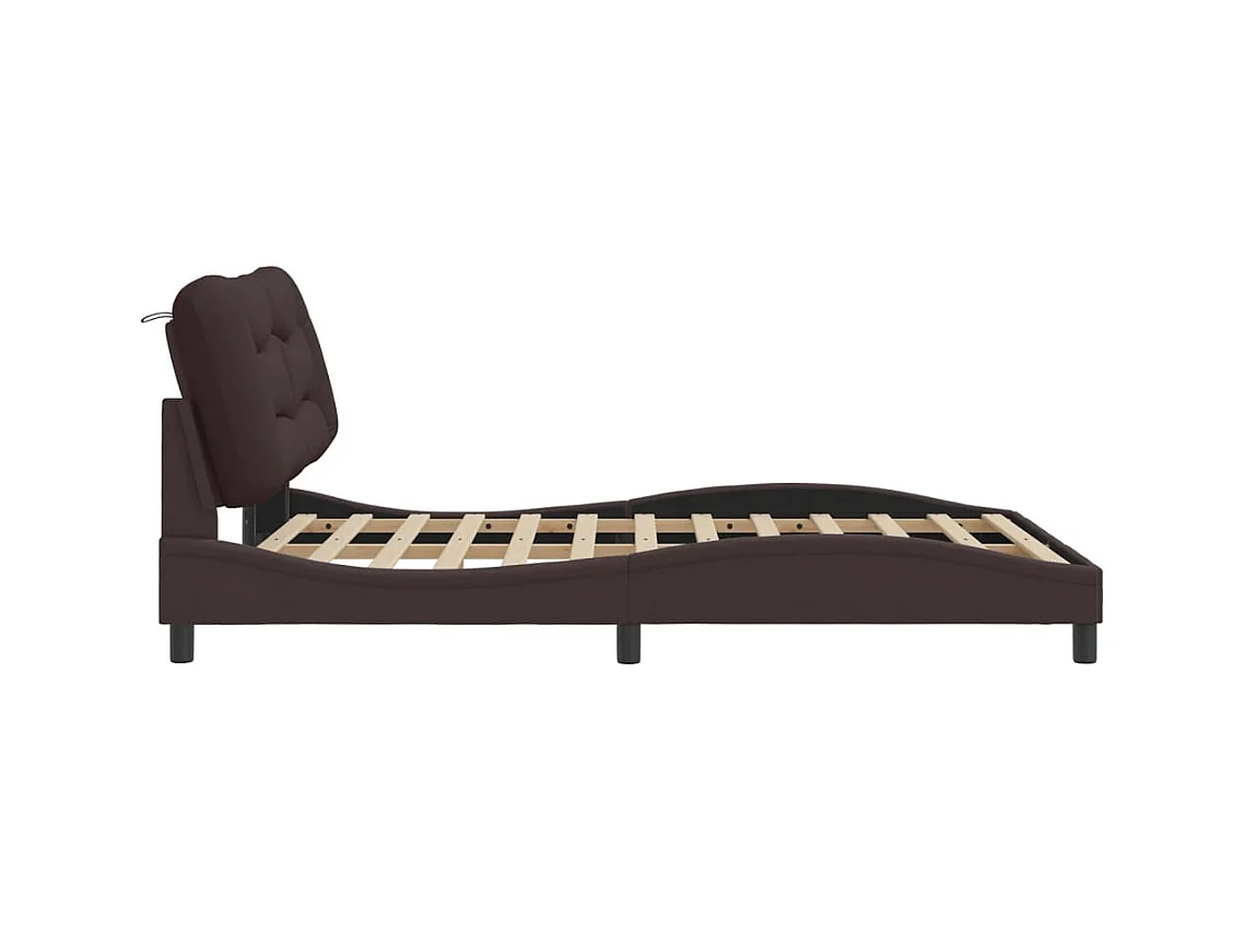 Estrutura de cama c/ cabeceira 140x200cm tecido castanho-escuro