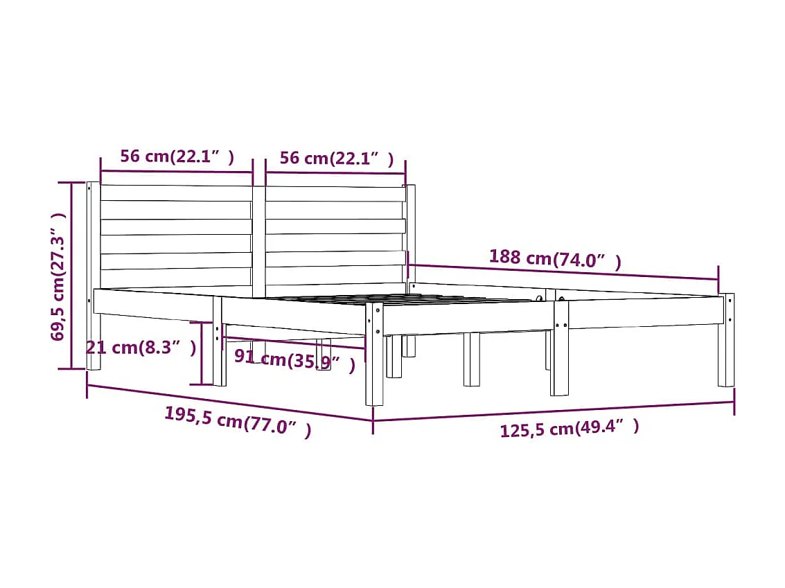 Estructura de cama madera maciza pino blanco 120x190 cm
