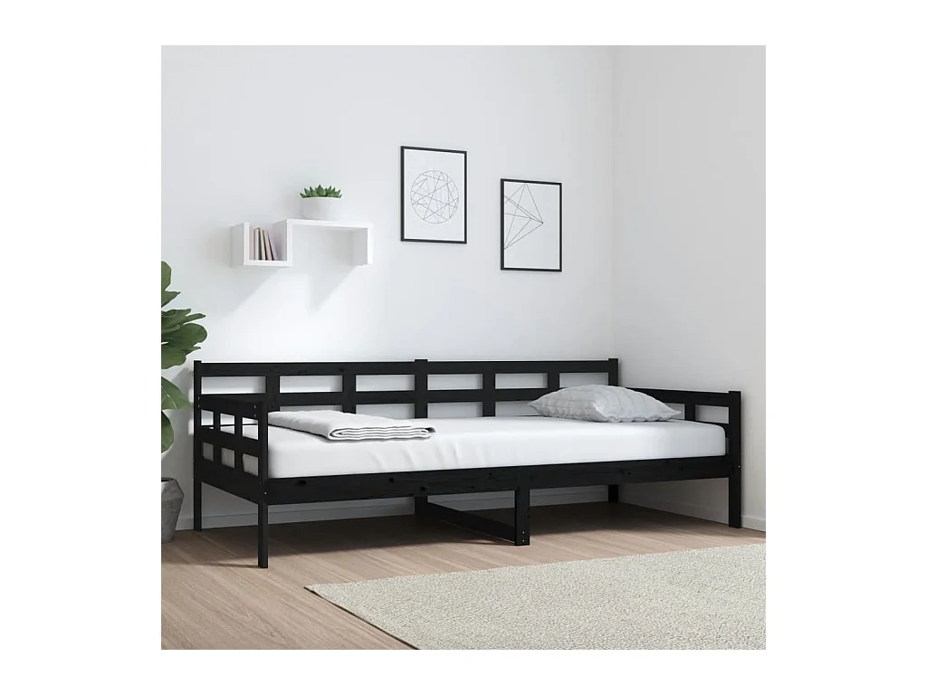 Lit de jour noir bois de pin massif 90x200 cm