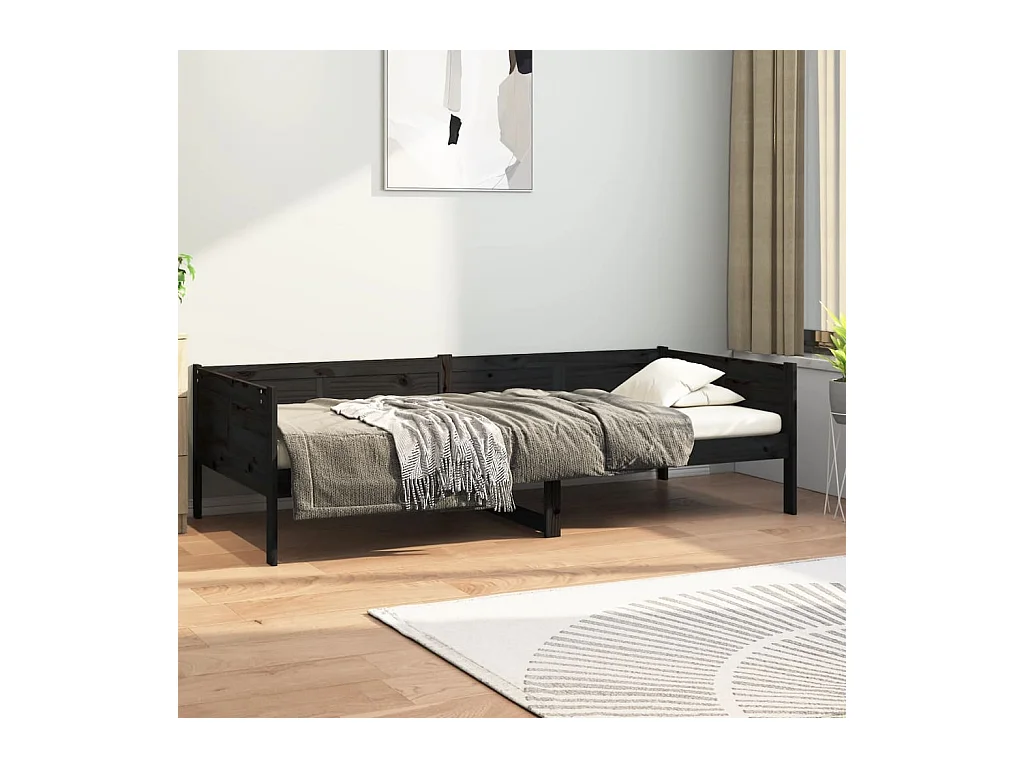 Lit de jour Noir Bois de pin massif 90x190 cm