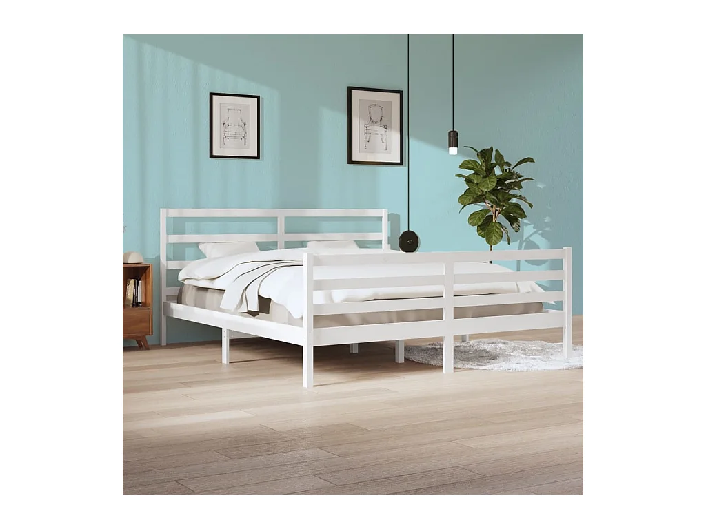 Cadre de lit Blanc Bois de pin massif 200x200 cm
