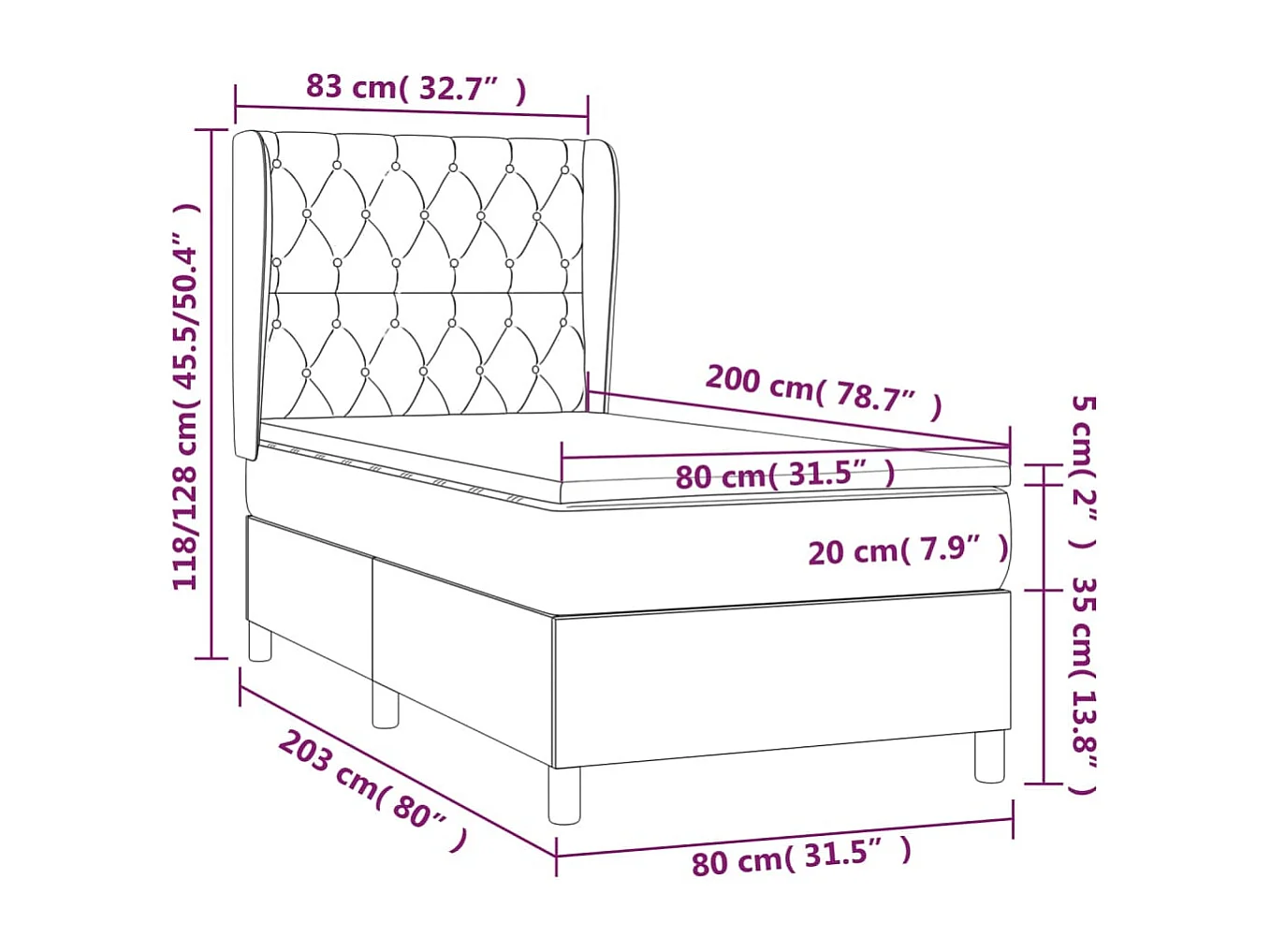Lit à sommier tapissier avec matelas Bleu 80x200 cm Tissu