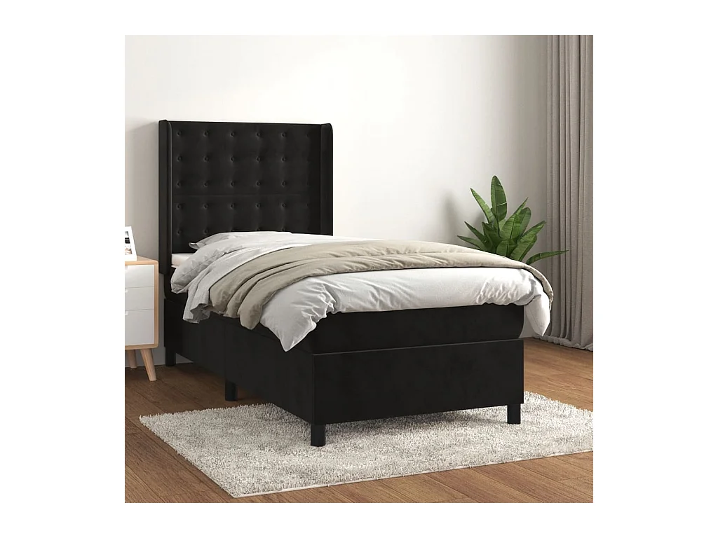 Lit à sommier tapissier avec matelas Noir 90x190 cm Velours