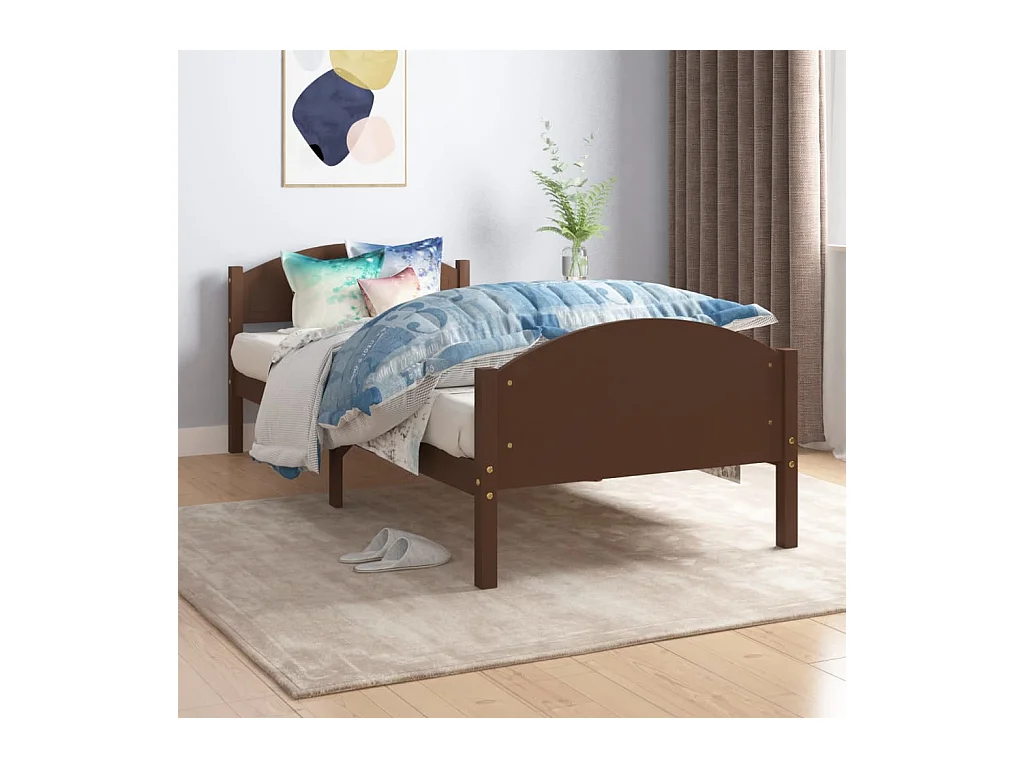 Cadre de lit Marron foncé Bois de pin massif 100x200 cm