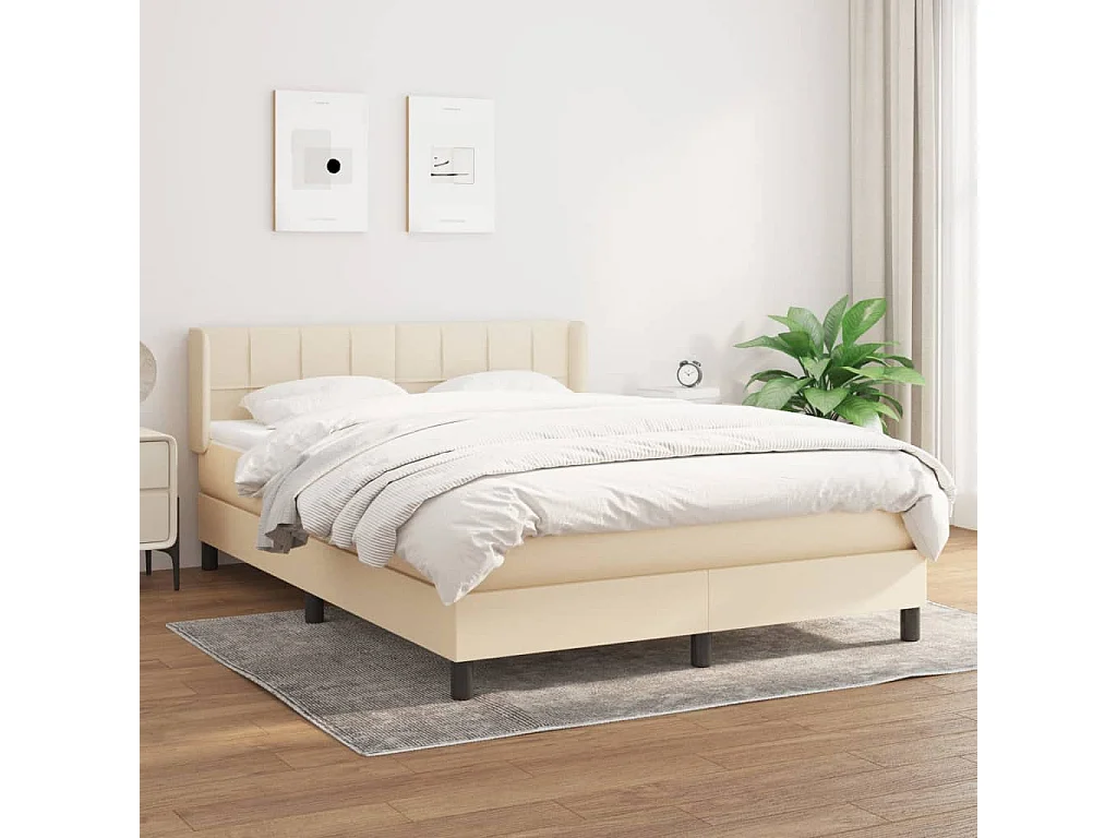 Lit à sommier tapissier avec matelas Crème 140x200 cm Tissu