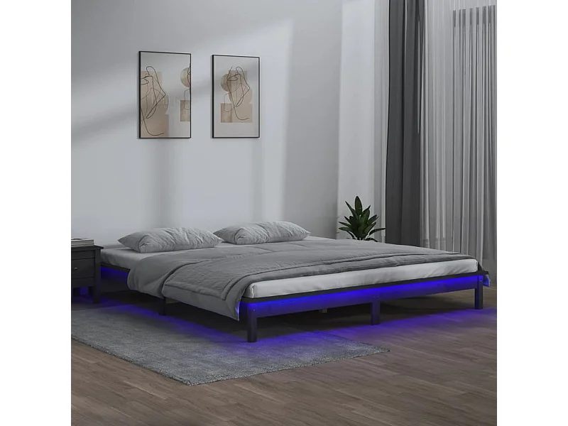 Estrutura de cama com LEDs 120x200cm madeira maciça cinzento