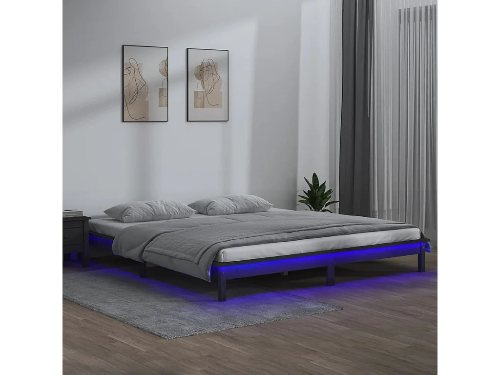 Estructura de cama con LED madera maciza gris 120x200 cm
