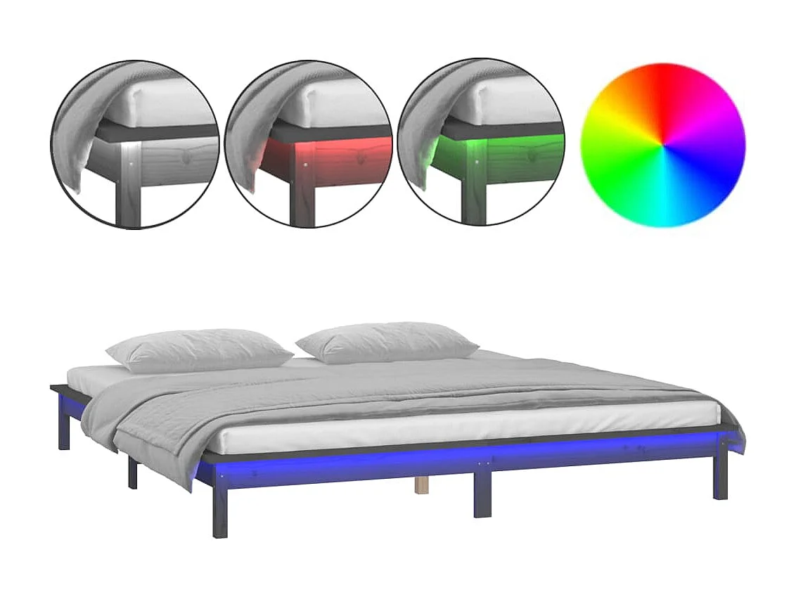 Estructura de cama con LED madera maciza gris 120x200 cm