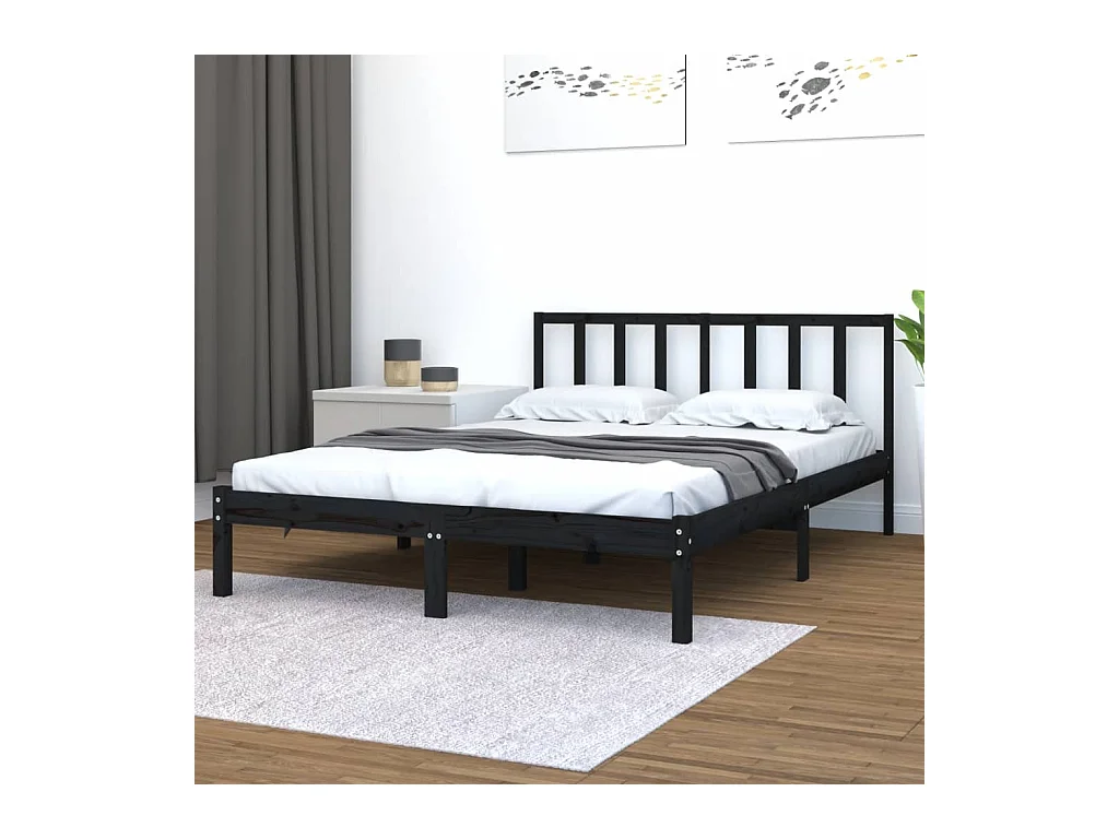 Bedframe massief grenenhout zwart 150x200 cm
