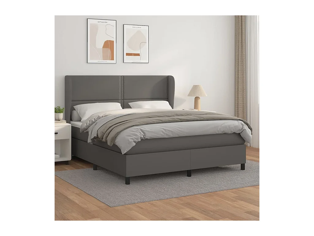 Cama com molas/colchão 180x200 cm couro artificial cinza