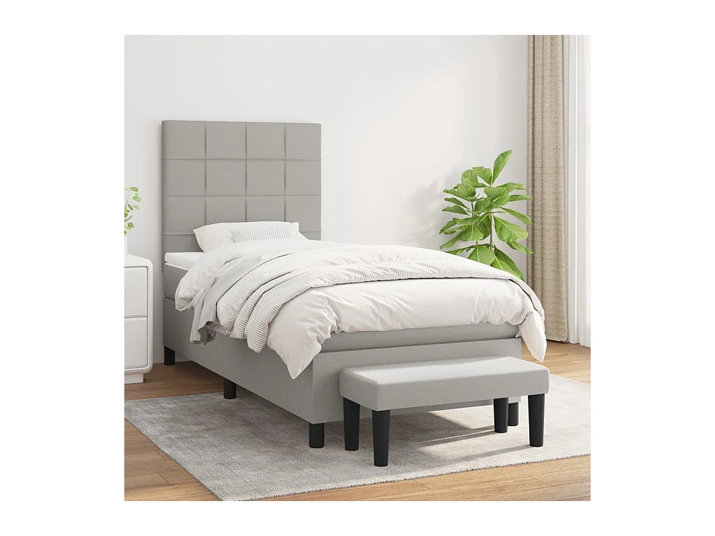 Lit à sommier tapissier et matelas Gris clair 90x190 cm Tissu