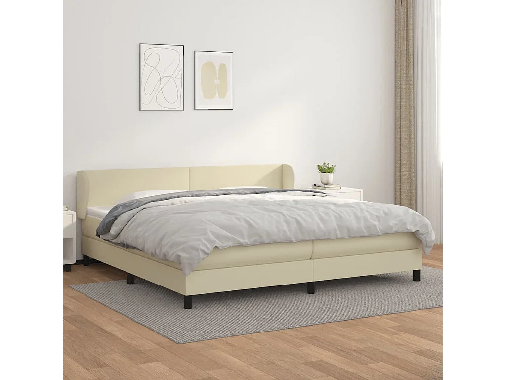 Cama box spring con colchón cuero sintético crema 200x200 cm