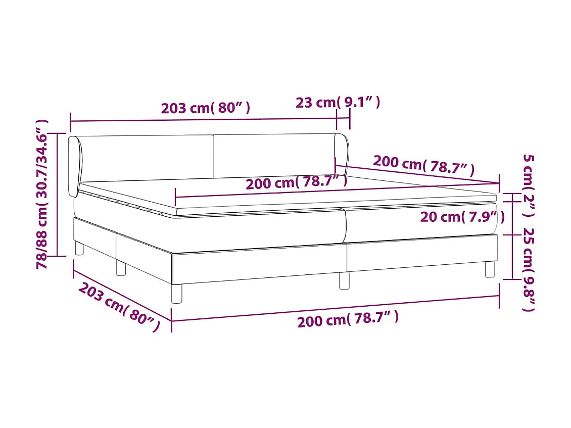 Cama box spring con colchón cuero sintético crema 200x200 cm