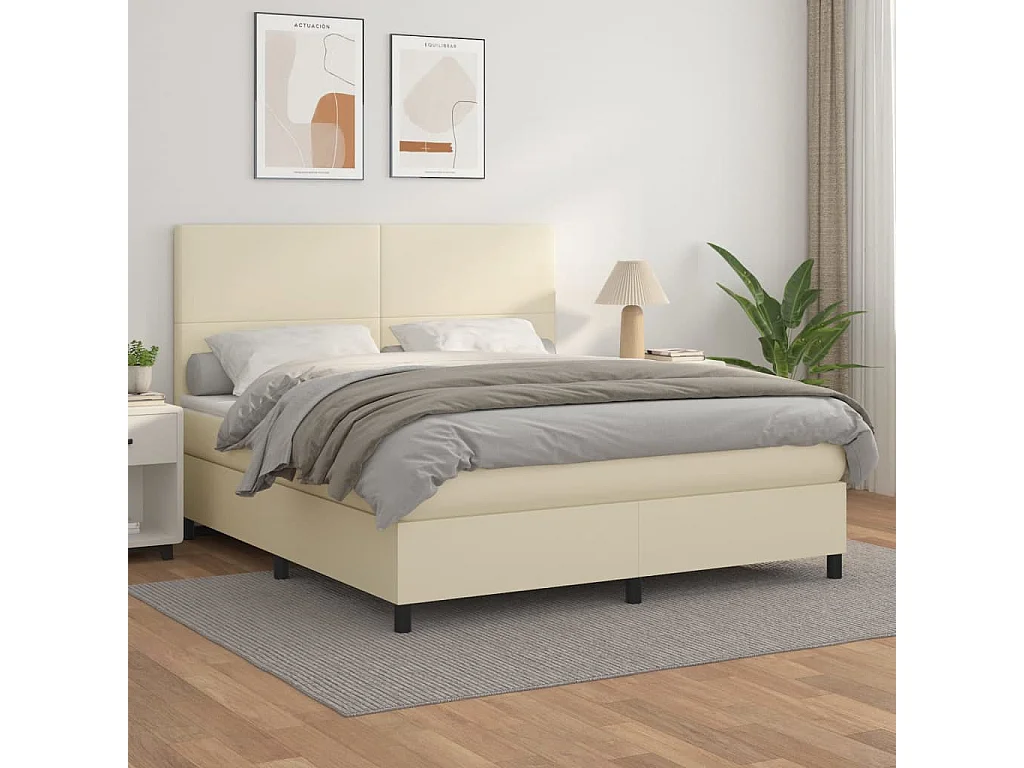 Lit à sommier tapissier avec matelas Crème 180x200cm Similicuir