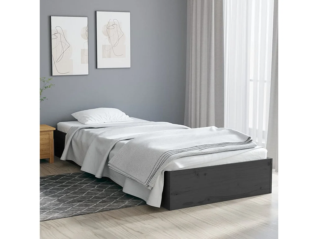Cadre de lit Gris Bois massif 75x190 cm Petit simple