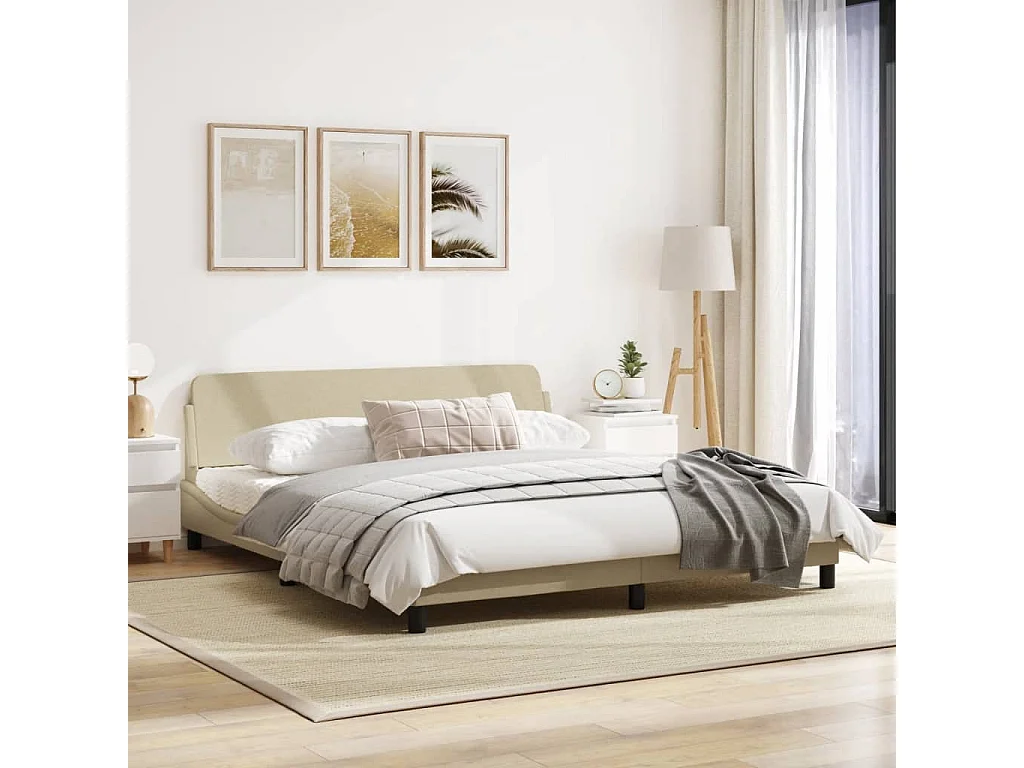 Cadre de lit avec tête de lit Crème 180 x 200 cm Tissu