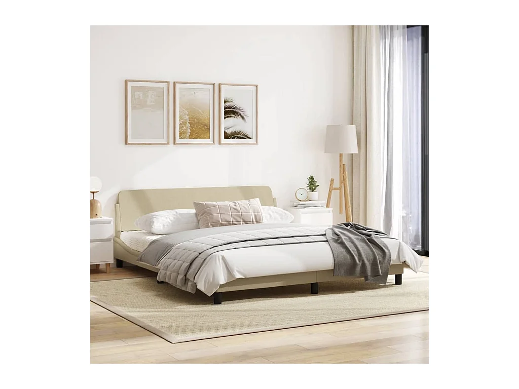 Cadre de lit avec tête de lit Crème 180 x 200 cm Tissu