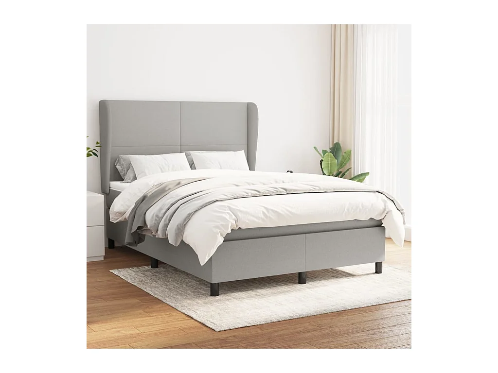 Cama box spring con colchón tela gris claro 140x200 cm