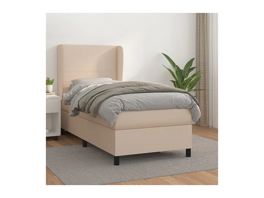 Cama com molas/colchão 100x200 cm couro artificial cappuccino
