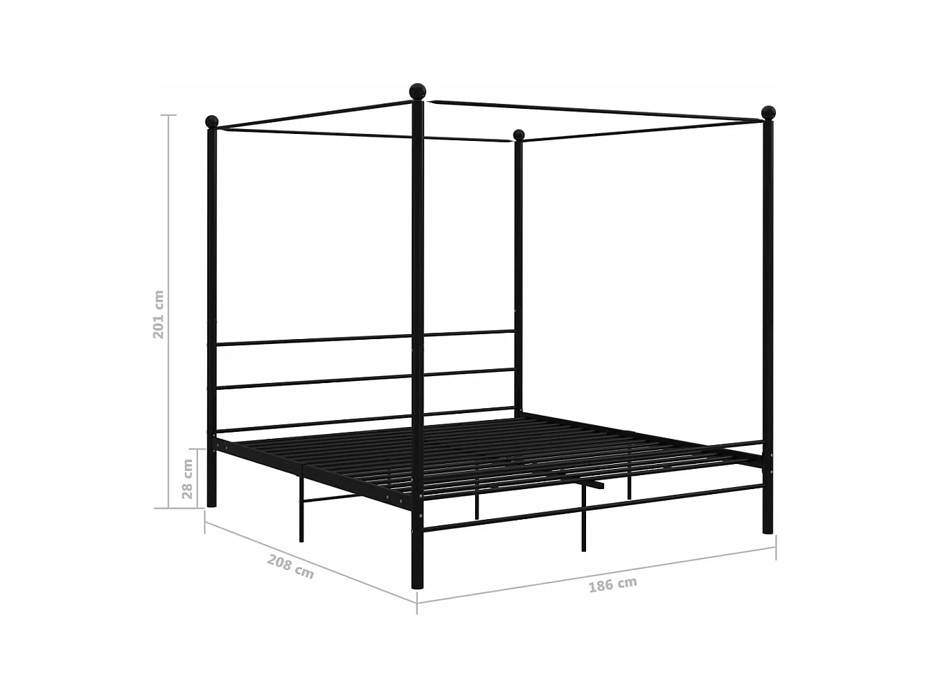 Hemelbedframe metaal zwart 180x200 cm