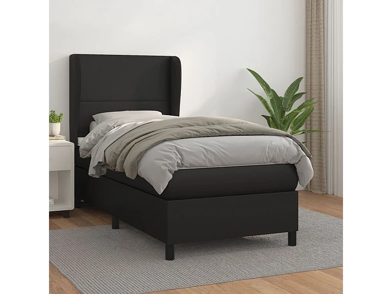 Cama box spring con colchón cuero sintético negro 90x190 cm