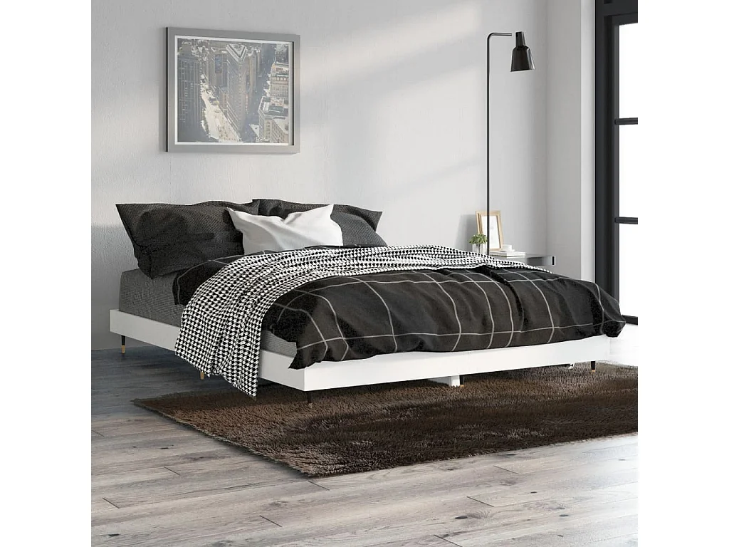 Estructura de cama de madera contrachapada blanca 140x190 cm