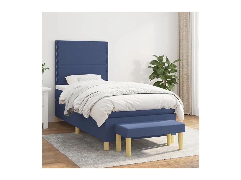 Lit à sommier tapissier avec matelas Bleu 90x200 cm Tissu
