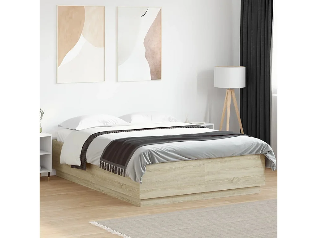 Estrutura cama c/ luzes LED derivados madeira carvalho sonoma