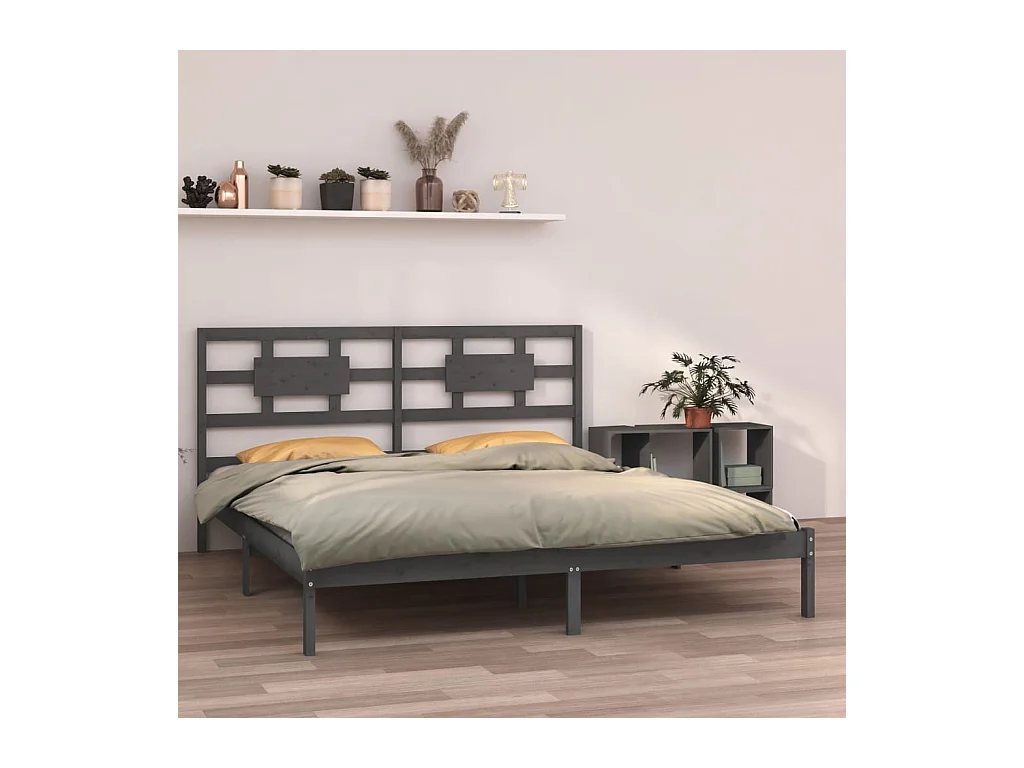 Estrutura de cama 200x200 cm madeira maciça cinzento