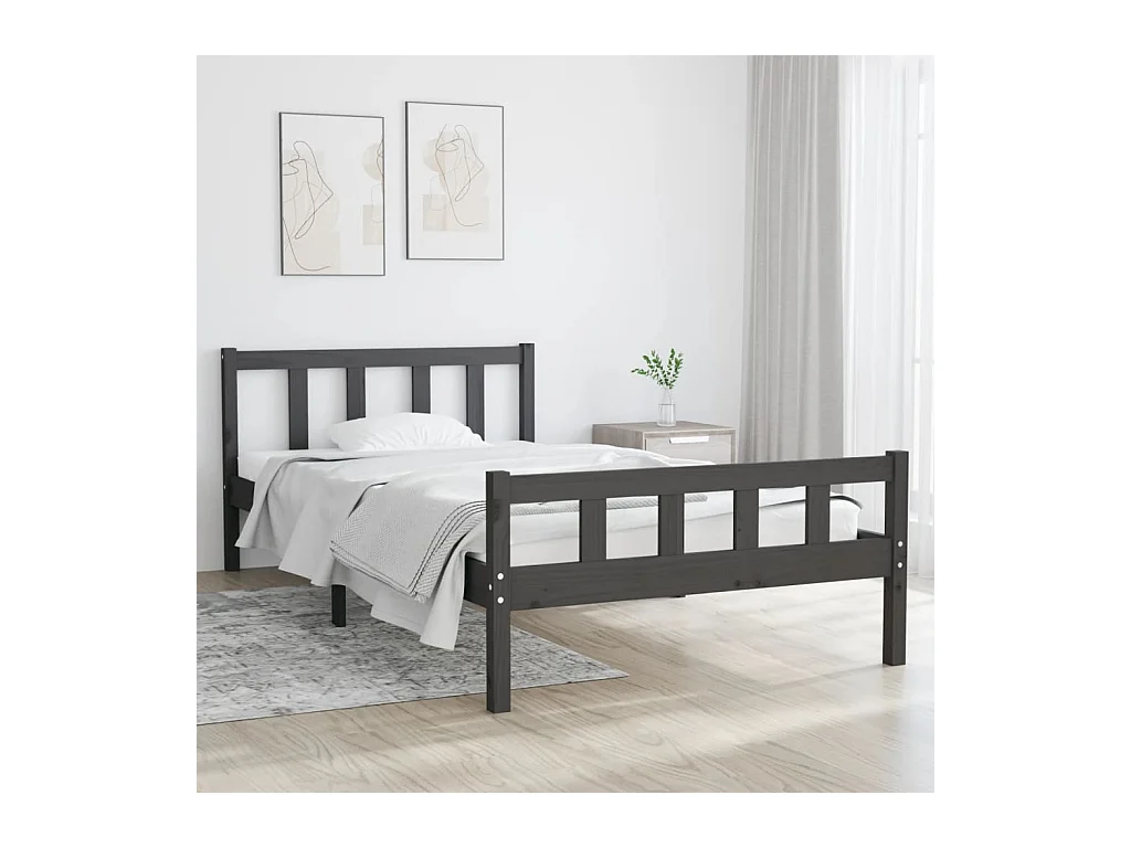 Estrutura de cama 100x200 cm madeira maciça cinzento