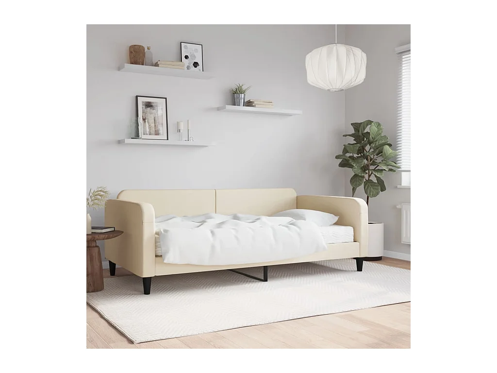 Slaapbank met matras 80x200 cm stof crèmekleurig